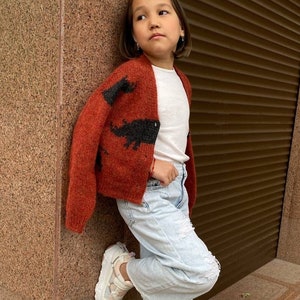 Hand knit rhino cardigan for kids. Oversized chunky knit sweater. Knit bomber jacket. Back to school wear. Gender neutral knit cardigan. image 3