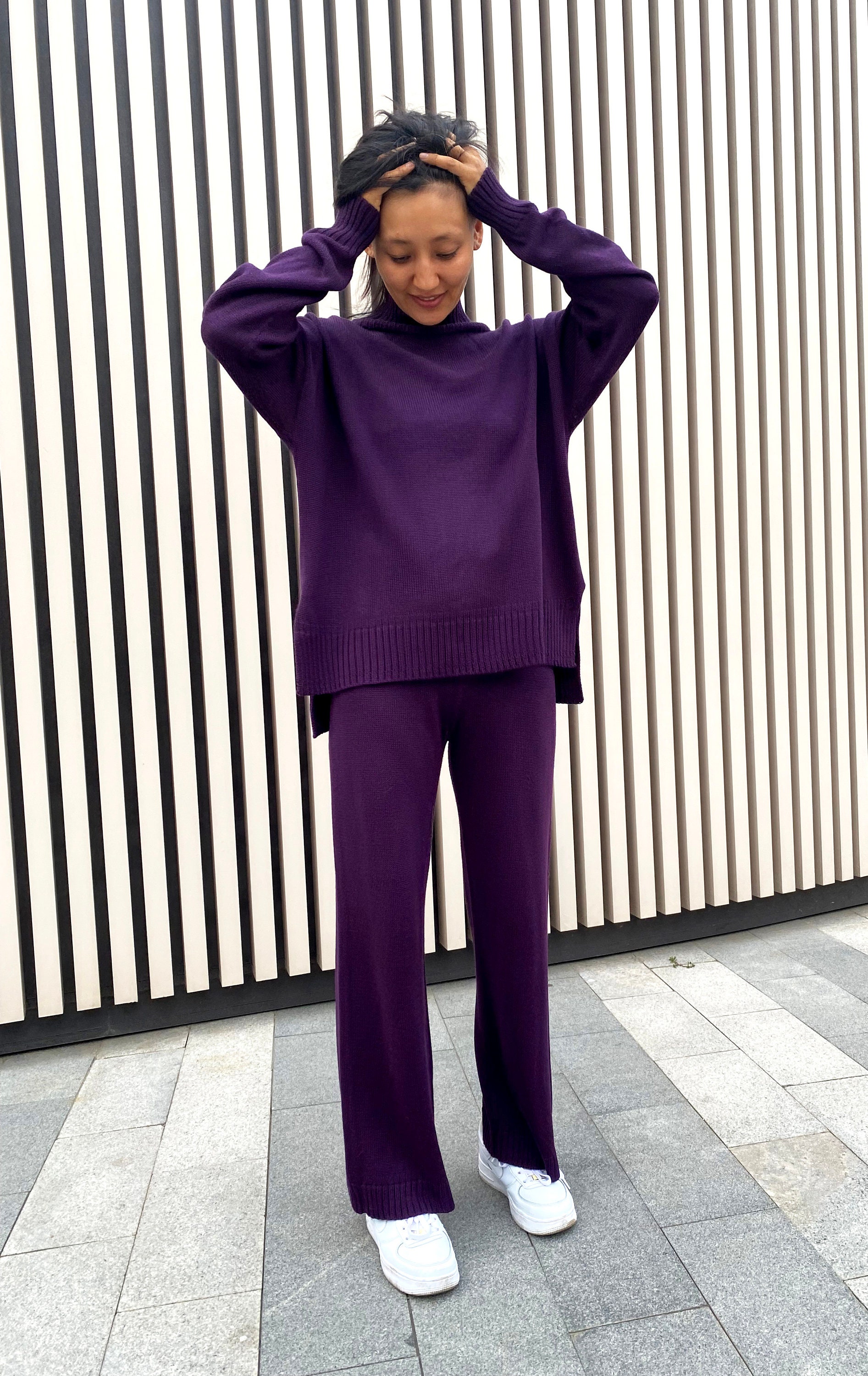 Knit Suit for Women. Matching Set of Highneck Sweater and Loose High Waist  Pants. Oversized Turtleneck Sweater. Knit Pants and Sweater. -  Norway