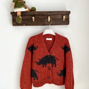 Hand knit rhino cardigan for kids. Oversized chunky knit sweater. Knit bomber jacket. Back to school wear. Gender neutral knit cardigan. image 5