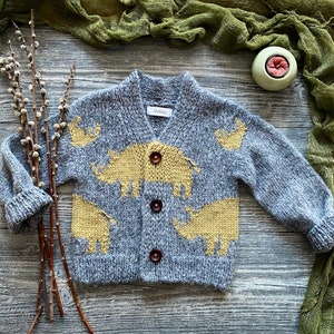 Hand knit rhino cardigan for kids. Oversized chunky knit sweater. Knit bomber jacket. Back to school wear. Gender neutral knit cardigan. image 9
