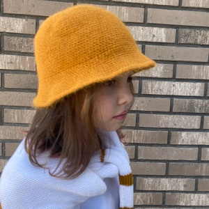 Crochet bucket hat for kids. Custom bucket hat for girls. Fluffy winter hat. Fuzzy bucket hat girl. Knit angora wool hat. Knit bucket hat. image 6