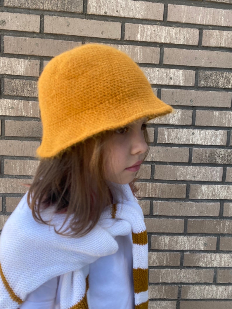 Crochet bucket hat for kids. Custom bucket hat for girls. Fluffy winter hat. Fuzzy bucket hat girl. Knit angora wool hat. Knit bucket hat. image 6