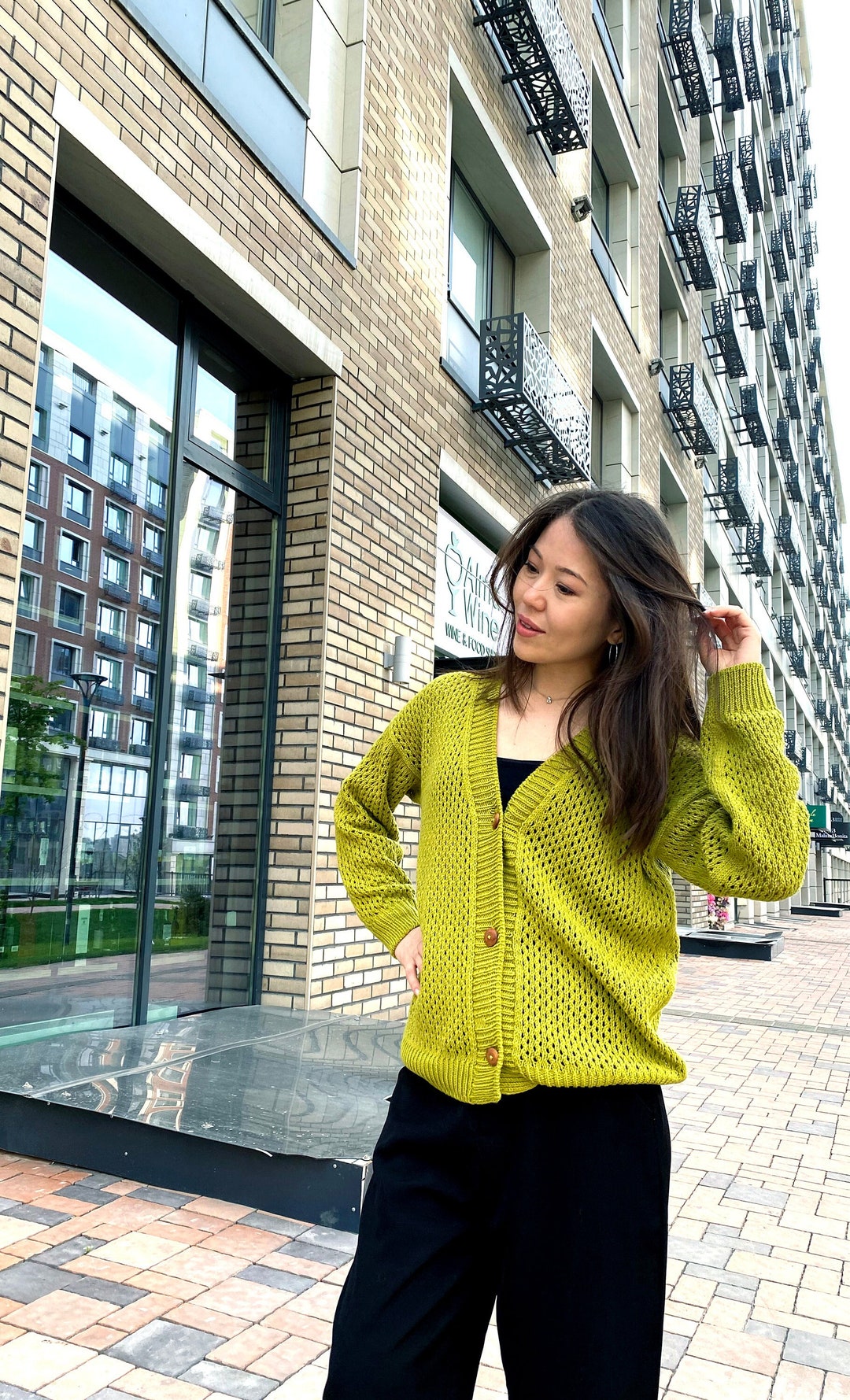 Square See-Through Crepe Cardigan