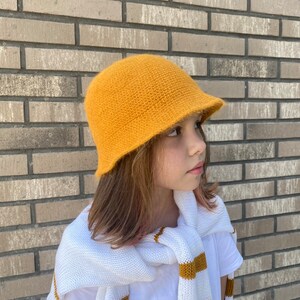 Crochet bucket hat for kids. Custom bucket hat for girls. Fluffy winter hat. Fuzzy bucket hat girl. Knit angora wool hat. Knit bucket hat. image 3