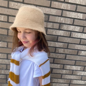 Crochet bucket hat for kids. Custom bucket hat for girls. Fluffy winter hat. Fuzzy bucket hat girl. Knit angora wool hat. Knit bucket hat. image 5