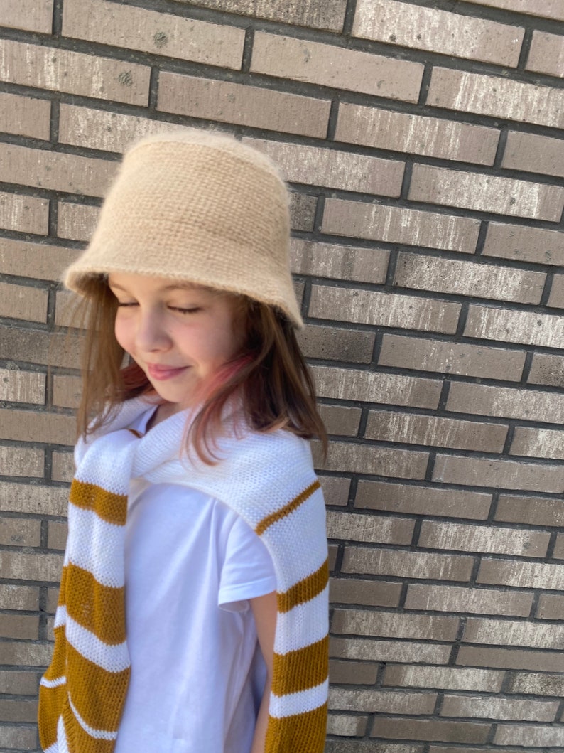 Crochet bucket hat for kids. Custom bucket hat for girls. Fluffy winter hat. Fuzzy bucket hat girl. Knit angora wool hat. Knit bucket hat. image 5