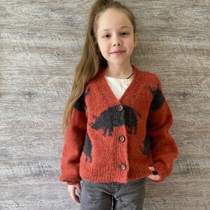 Hand knit rhino cardigan for kids. Oversized chunky knit sweater. Knit bomber jacket. Back to school wear. Gender neutral knit cardigan. image 7