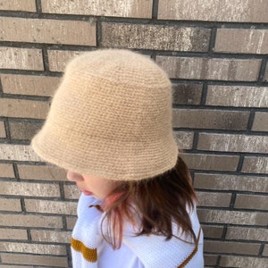 Crochet bucket hat for kids. Custom bucket hat for girls. Fluffy winter hat. Fuzzy bucket hat girl. Knit angora wool hat. Knit bucket hat. image 2