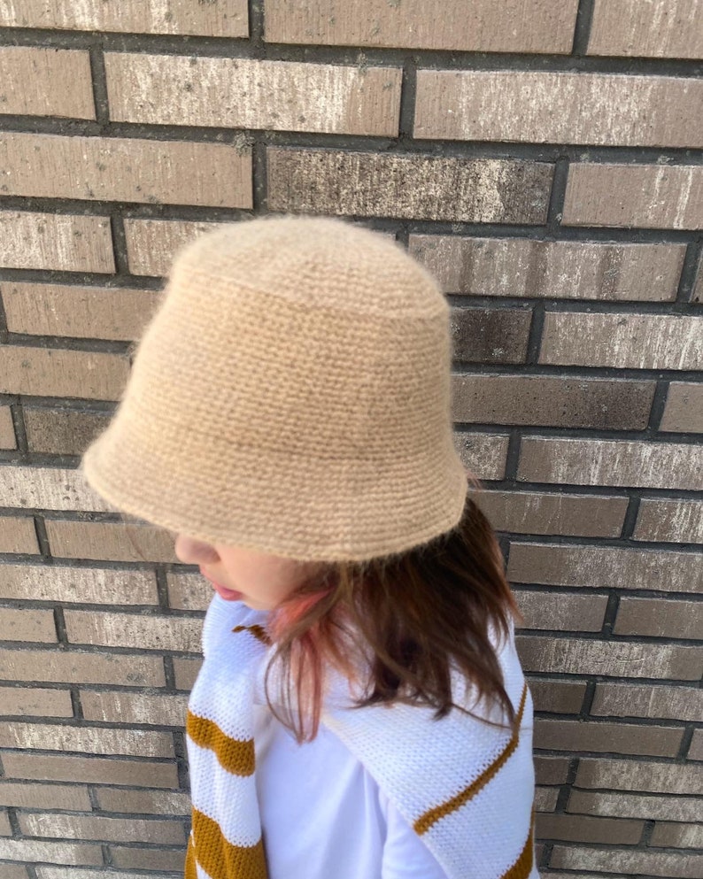 Crochet bucket hat for kids. Custom bucket hat for girls. Fluffy winter hat. Fuzzy bucket hat girl. Knit angora wool hat. Knit bucket hat. image 2