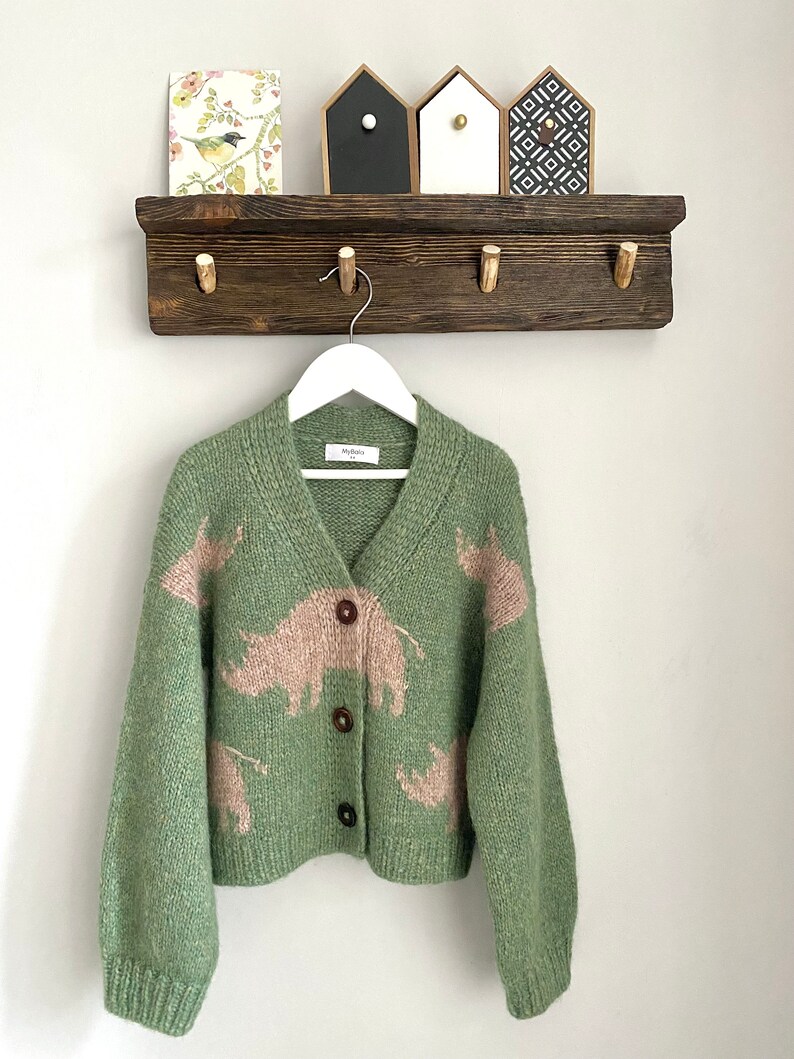 Hand knit rhino cardigan for kids. Oversized chunky knit sweater. Knit bomber jacket. Back to school wear. Gender neutral knit cardigan. image 10