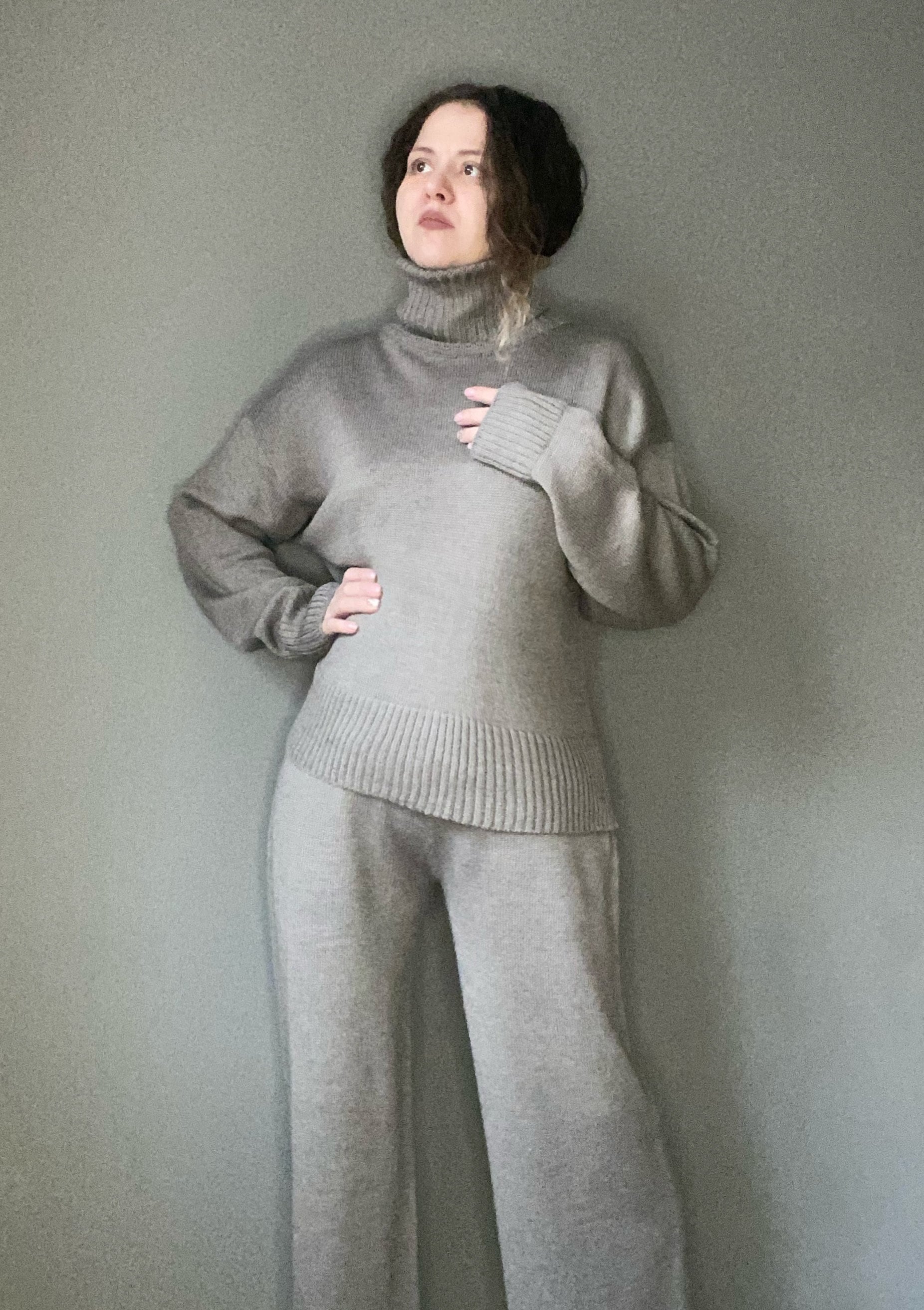 Knit Suit for Women. Matching Set of Highneck Sweater and Loose