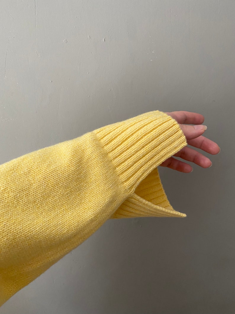 Yellow turtleneck sweater for women. Oversized nordic hygge sweater. Loose merino wool sweater. Fluffy hand knit sweater with high neck. image 5