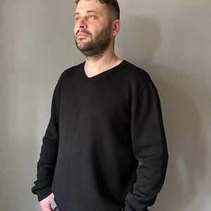 Black knit sweater for men. Casual dark sweater for Him. Merino wool oversized pullover. Father's Day gift. Soft knit sweater for a man. image 3