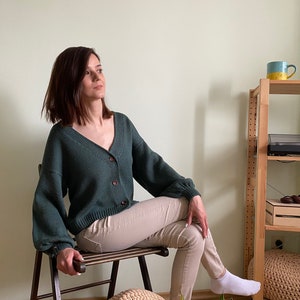 Cable Knit Cardigan. Green Sweater. Handknit Women Cardigan. Autumn Wear. Hand Knit Sweater for Women. Gift for Her. DOSSOVA Cardi. image 1