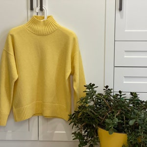 Yellow turtleneck sweater for women. Oversized nordic hygge sweater. Loose merino wool sweater. Fluffy hand knit sweater with high neck. image 3