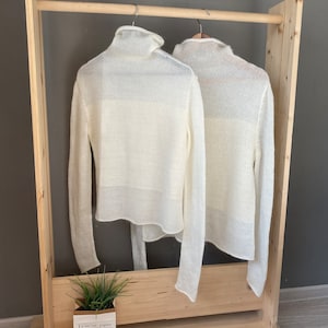 Durchsichtigner Halspulli für Frauen. Weißer Rollkragenpullover für Sie.  Weihnachtsgeschenk für Sie. Leichter handgestrickter Mohair Pullover.