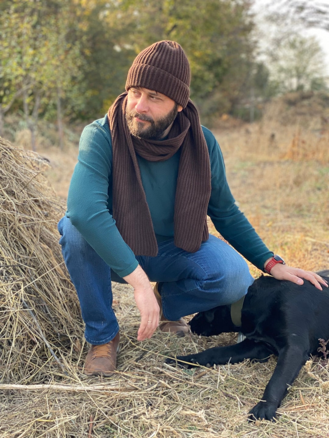 Wool Scarf and Hat Matching Set for Him. Slouchy Beanie and Ribbed
