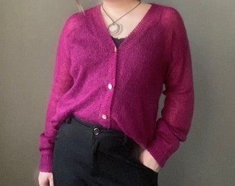 Mohair cardigan for women. See through cute cardigan sweater. Lightweight oversized cardigan for Her. Hand knit mohair cardigan women.