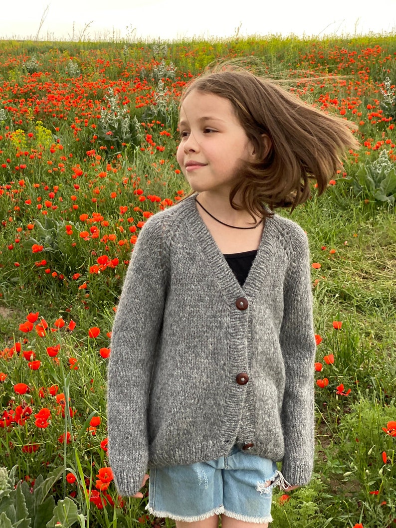 Oversized slouchy cardigan for kids in multiple colors and sizes. Chunky knit gender neutral sweater. Hand knit Toddler cardigan sweater. image 1