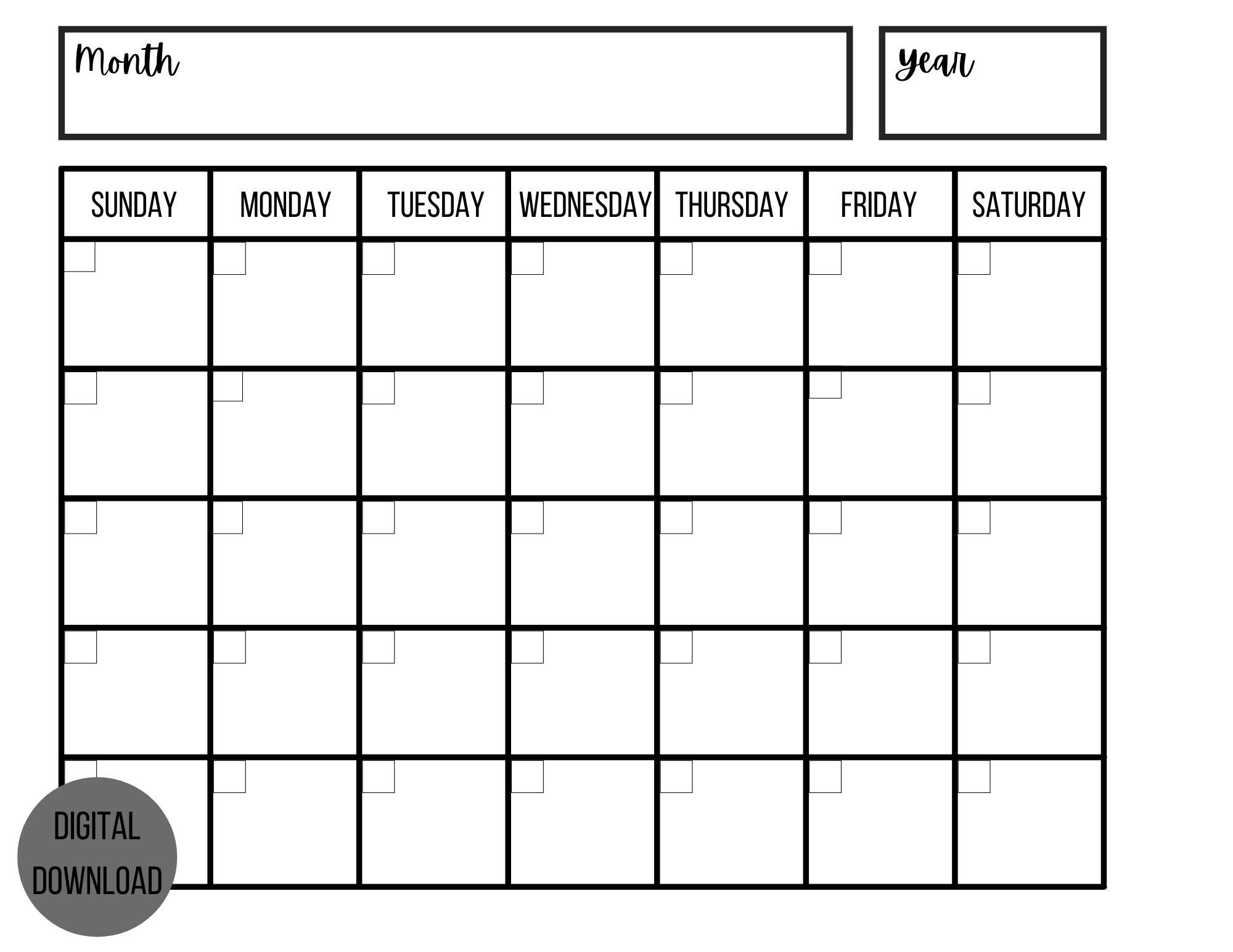 Blank calendar page template digital download instant etsy
