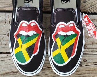 Hand Painted Rolling Stones Jamaican Flag Vans Shoes