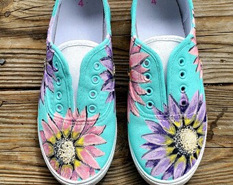 painting flowers on shoes