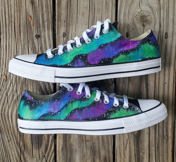 Northern Lights Aurora Borealis Shoes Northern Lights Converse Custom Shoes Painted Shoes Custom Converse Custom Chuck Taylors Etsy