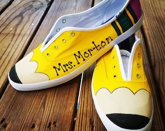 Custom Painted Keds: Pencil Shoes, Personalized Teacher Gift