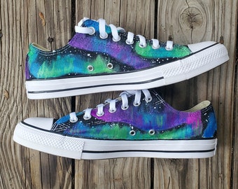 Hand Painted Northern Lights Converse, Aurora Borealis Shoes