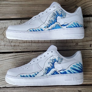 Great Wave Painted Shoes, Painted Nike Air Force Ones, Custom Air Force Ones, Great Wave off Kanagawa