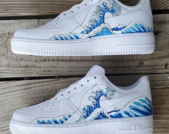 Hand-Painted Great Wave Nike Air Force Ones, Custom Sneakers