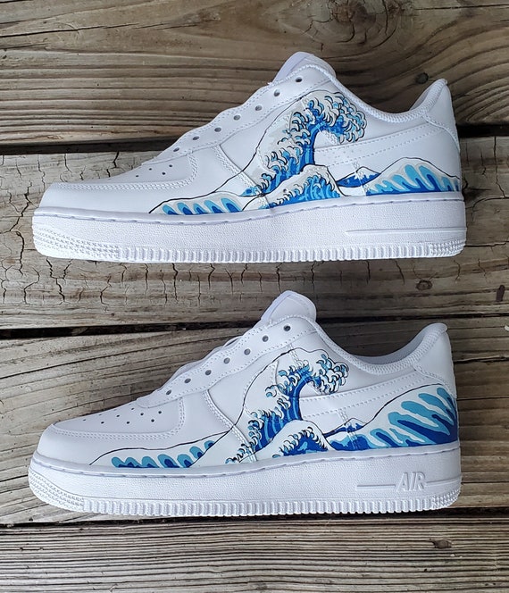 Great Wave Painted Shoes, Painted Nike Air Force Ones, Custom Air