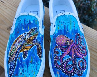 Octopus Sea Turtle Custom Painted Shoes Vans