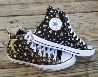 Moon and Stars Custom Painted Converse Painted Shoes Star Shoes Moon Gifts