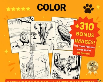 Wild Animals to Color + 310 exclusive bonuses