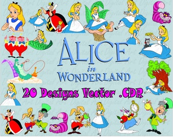 Alice in Wonderland Files, Alice in Wonderland vector, pack files, Alice Files vector, CDR packs, Print, sublimation, cricut packs, catoon