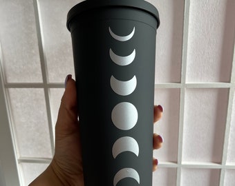 Moon Phases Matte Black Tumbler with Straw - 22 oz - Matte Black - Personalize with Text