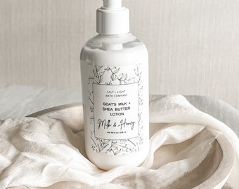 Goat Milk Lotion, Hand & Body Goat Milk Lotion, Goat Milk Moisturizing Lotion, Paraben Free Lotion, 8oz Goat Milk Body Lotion, Milk + Honey