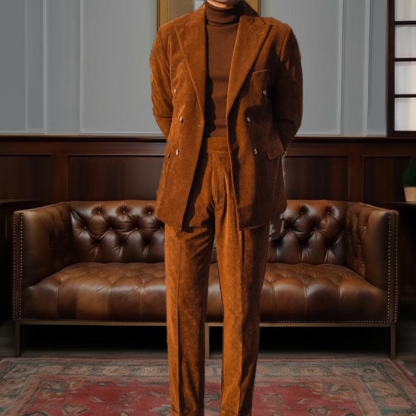 Vintage Corduroy Suit 2 Piece, Classic Button Corduroy Suit, Men Casual Corduroy Suit, Groomsmen Dress Party Suit, Wedding Suit