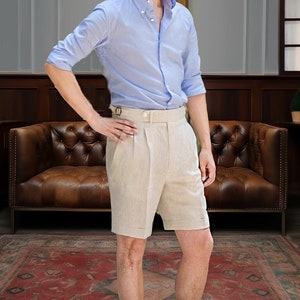 4 Color Simple Linen Shorts, Men Linen Shorts with Pleats, Summer Breathable Linen Shorts, High Waisted Gurkha Linen Shorts Multi Size