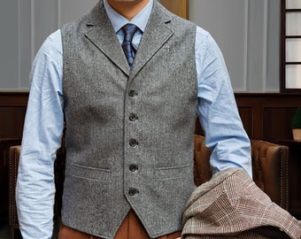 Slim Wool Vest, Men Casual Wool Waistcoat, Groom Tuxedo Woolen Waistcoat, Spring Autumn Tweed Vest Top, Business Suit Wool Vest Multi Size