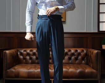 Pantalones de algodón lavados acogedores,Pantalones de algodón casuales para hombres con pliegues,Pantalones de algodón transpirables de primavera verano,Pantalones de algodón Gurkha de cintura alta