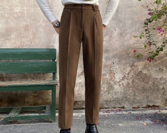 6 Colors Simple Tweed Pants, Men Loose Tweed Cotton Pants, Autumn Winter Casual Tweed Pants, Vintage Elastic Waist Tweed Cotton Pants
