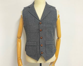 Retro Button Wool Vest, Men Loose Wool Waistcoat, Casual Textured Wool Tweed Vest, Plus Size Wool Waistcoat with Collar, Groomsmen Wool Vest