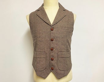 Smoking de mariage personnalisé, gilet en laine de marié, gilet en laine boutonné vintage, gilet en tweed de laine décontracté pour homme, cadeau pour mari