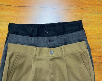 Men Casual Tweed Pants, Cozy Tweed Pants with Pleats, Loose Tweed Pants with Pleats, Stretch Waist Tweed Pants Plus Size