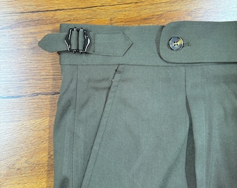 Pantalones de algodón verde militar vintage, pantalones de algodón para hombre con pliegues, pantalones de algodón de cintura alta de verano, pantalones Gurkha de dobladillo enrollado suelto