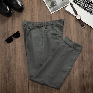 Pantalon en coton doux printemps-été, Pantalon en coton respirant pour homme, Pantalon de costume business en coton, Pantalon gurkha retroussé à taille haute