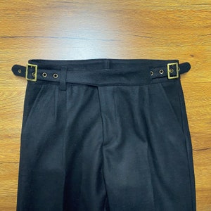 Thickened Warm Wool Pants, Men Wool Pants with Pleats, Autumn Winter Soft Wool Tweed Trousers, Adjustable Waist Gurkha Wool Pants