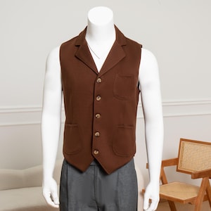 Autumn Winter Woolen Tweed Vest, Men Warm Woolen Waistcoat, Customized Groom Tuxedo Woolen Waistcoat, Woolen Tweed Vest with Collar